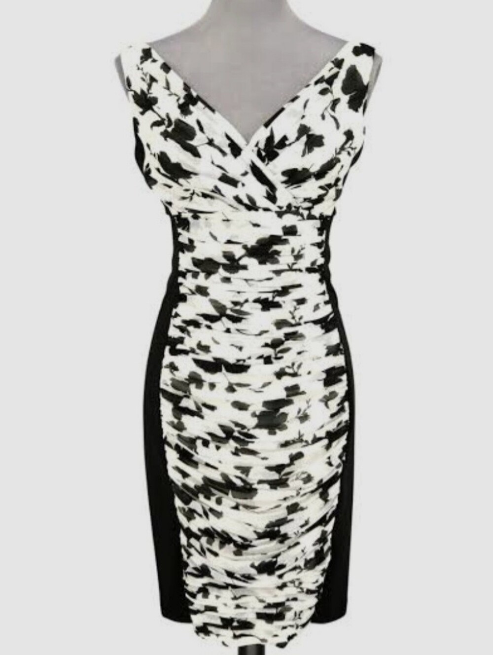 WHBM Black & White Floral Instantly Slimming Sheath Dress Sz 6 Cocktail Midi